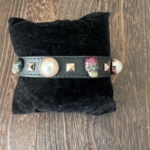 Betsey Johnson Duchess of Betseyville Crystal Leather Skull Pearl Bracelet B14